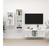 3 piezas muebles de tv | muebles de salón tv | conjunto salón madera de ingeniería blanco brillo cfw45571
