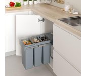Cubo de basura extraíble para armario de cocina de ancho 255mm con 2 cubos de 14 litros
