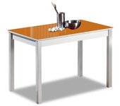 Mesa de cocina fija - 100x60 cm - estructura color aluminio - tapa cristal color naranja