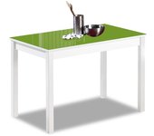 Mesa de cocina fija - 100x60 cm - estructura color blanca - tapa cristal color verde