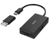 Hama | hub usb otg con 3 puertos (lector tarjetas sd y micro sd, 1 puerto usb a, alta velocidad de transmisión de datos) negro