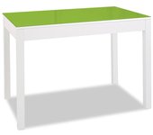 Mesa de cocina extensible de carro - 100x60 cm (150x60 cm) - estructura y extensión color blanca - tapa cristal color verde
