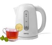 Hervidor agua eléctrico, 1,7l, resistencia oculta, inalámbrico, apagado automático, base 360º, camry, blanco, 2200, cr 1254w