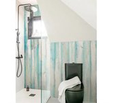 Mural en paneles para baño madera playa vintage - azul, pack 3 paneles: 1000 x 1000 mm