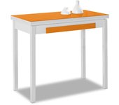 Mesa de cocina extensible de libro - 90x50 cm (90x100 cm) - estructura y tapa interior color blanca - tapa superior cristal color naranja