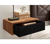 Juego de 2 mesitas de noche flotantes con 1 cajón estilo nórdico vintage | madera maciza acabado encerado y negro | medidas: 45 x 30 x 15 cm