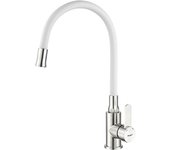 Ibergrif m22119-3 - grifo de cocina blanco con caño giratorio universal, grifería para fregadero, acero inoxidable cepillado