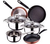 San ignacio bateria de cocina cassel en acero inoxidable con juego de sartenes en aluminio forjado, cromado y cobre
