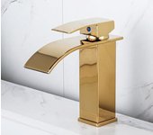 Grifo de cascada lacado en oro, lavabo frío y caliente, mueble de baño, grifo de un solo orificio, grifo de lavabo en cascada, grifo mezcladoreu