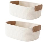 Cesta de almacenamiento tejida con cuerda de algodón, cesta para la colada, organizador de armario, cesta para juguetes (grande + pequeña), 2 uds.