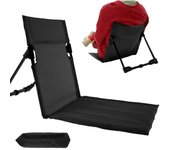 Silla para acampar al aire libre, silla de playa plegable portátil con bolsa de almacenamiento, silla ligera con respaldo para acampar, color negro