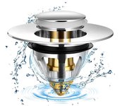 Tapón de fregadero universal, desagüe de fregadero emergente de acero inoxidable con 2 juntas para tapón de fregadero de 32 y 38 mm (1 unidad)