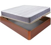 Colchón visco line 19 cm firmeza alta suavidad y económico + canapé abatible madera 3d transpirable altura 34 cm - 90x200 cm - cerezo