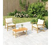 Sillas de jardín 2 piezas con cojines de bambú blanco crema.