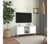 Mueble de tv | mueble de salón | mesa de tv con patas de madera maciza blanco 103,5x35x50 cm cfw32936