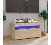 Mueble de tv | mueble de salón | mesa de tv con luces led roble sonoma 75x35x40 cm cfw17337