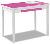 Mesa de cocina extensible 2 alas - 90x50 cm (140x50 cm) - estructura y alas color blanca - tapa cristal color rosa