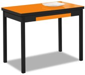 Mesa de cocina extensible 2 alas - 100x60 cm (150x60 cm) - estructura y alas color negra - tapa cristal color naranja