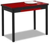 Mesa de cocina extensible 2 alas - 110x70 cm (170x70 cm) - estructura y alas color negra - tapa cristal color rojo