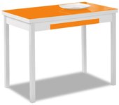 Mesa de cocina extensible 2 alas - 110x70 cm (170x70 cm) - estructura y alas color blanca - tapa cristal color naranja