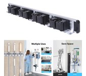 Soporte de pared para escoba de aluminio, cuatro ganchos, soporte para escoba, colgador de fregona, organización de metal, 1 ud.