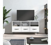 Mueble de tv | mueble de salón | mesa de tv madera contrachapada blanco brillo 102x36x50 cm cfw40051