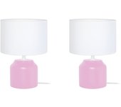 Lámpara de noche tosel mary a lt2 tela cilindro rosa d16 x h24 cm