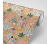 Papel pintado plantas y peces marinos fondo de colores 65x300 cm