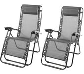 Pack de 2 sillas tumbonas gris oscuro con cojín