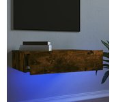 Mueble de tv | mueble de salón | mesa de tv con luces led roble ahumado 60x35x15,5 cm cfw61895