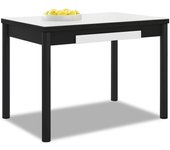Mesa de cocina extensible 2 alas - 100x60 cm (150x60 cm) - estructura y alas color negra - tapa cristal color blanco