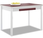 Mesa de cocina extensible 2 alas - 100x60 cm (150x60 cm) - estructura y alas color blanca - tapa cristal color burdeos