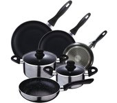 Batería de cocina 5pc aluminio prensado negro + juego de sartenes en aluminio prensado san ignacio