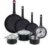 Batería de cocina 5pc + tapas + juego de sartenes en aluminio fundido negro/gris san ignacio