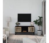 Mueble de tv | mueble de salón | mesa de tv hierro y madera contrachapada negro 105x30x45 cm cfw98206