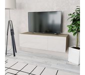 Mueble tv | mueble de salón | mesa de tv madera ingeniería blanco brillo y roble 120x40x34 cm cfw14736