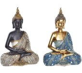 Figura decorativa dkd home decor azul dorado marrón buda resina (2 unidades) (20 x 11 x 29 cm)