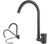 Ibergrif, grifo de cocina abatible, grifería para fregadero monomando, negro