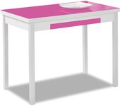 Mesa de cocina extensible 2 alas - 110x70 cm (170x70 cm) - estructura y alas color blanca - tapa cristal color fucsia