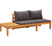 Banco de jardín con mesa con cojines gris oscuro teca maciza