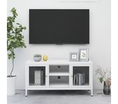 Mueble de tv | mueble de salón | mesa de tv acero y vidrio blanco 105x35x52 cm cfw25791