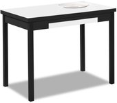 Mesa de cocina extensible 2 alas - 90x50 cm (140x50 cm) - estructura y alas color negra - tapa cristal color blanca