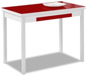 Mesa de cocina extensible 2 alas - 90x50 cm (140x50 cm) - estructura y alas color blanca - tapa cristal color rojo
