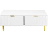 Mueble de tv moderno blanco con detalles dorados, 100*50*40cm