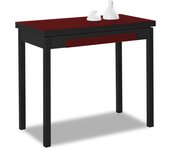 Mesa de cocina extensible de libro - 80x40 cm (80x80 cm) - estructura y tapa interior color negra - tapa superior cristal color burdeos