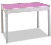 Mesa de cocina extensible de carro - 100x60 cm (150x60 cm) - estructura y extensión color aluminio - tapa cristal color fucsia