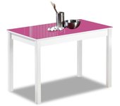 Mesa de cocina fija - 100x60 cm - estructura color blanca - tapa cristal color fucsia