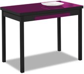 Mesa de cocina extensible 2 alas - 100x60 cm (150x60 cm) - estructura y alas color negra - tapa cristal color berengena