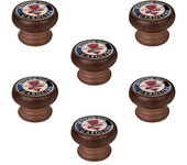 6 un. pomo tirador mueble vintage retro madera tinte nogal red hat - diámetro 40mm