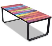 Mesa de centro con estampado de arcoíris tapa de cristal